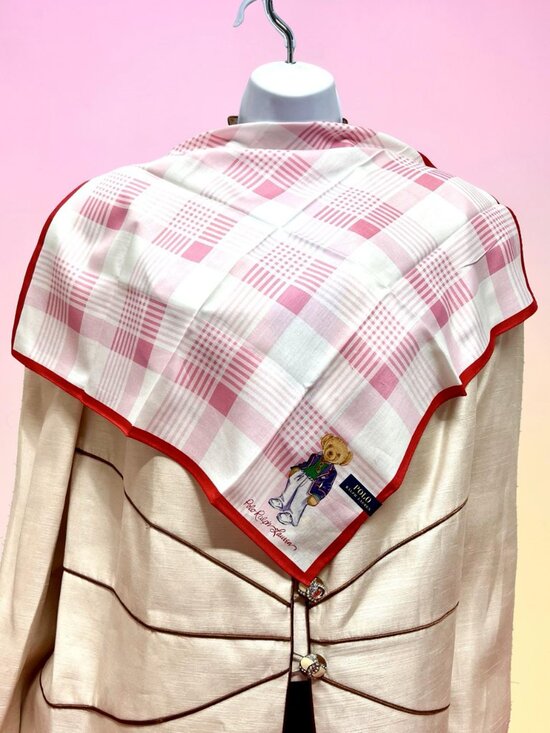 Polo Ralph Lauren Accessories - Polo Ralph Lauren Handkerchief /Mini Scarf 19" pink white check with bear(84)